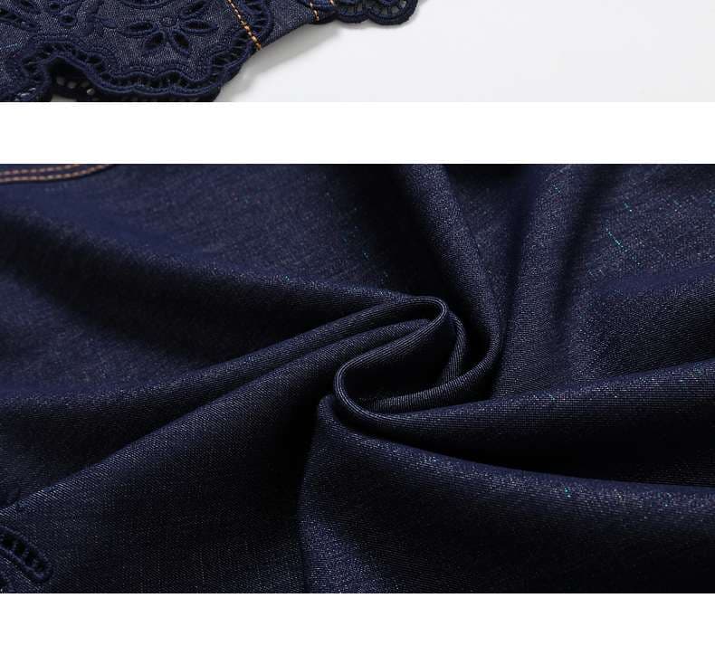 デニムワンピース エレガント レース裾 シャツワンピース