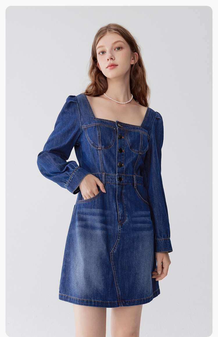スクエアネックデニムワンピース