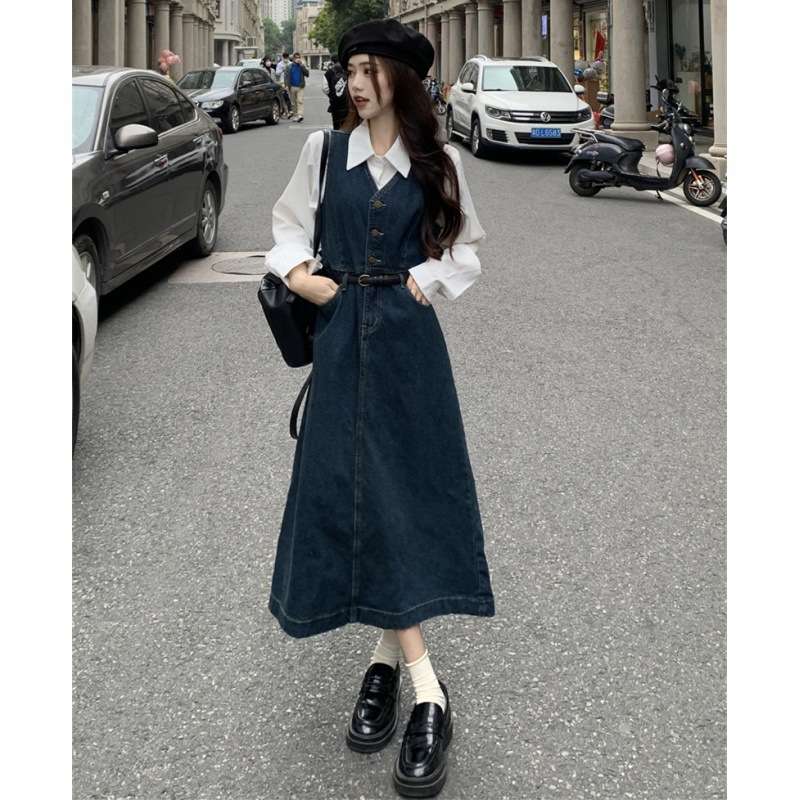 デニムワンピース クラシカルデニムジャンパースカート