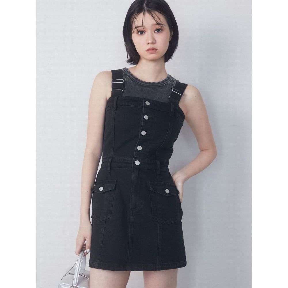 デニムワンピース デニム生地のオーバーオール風ワンピース