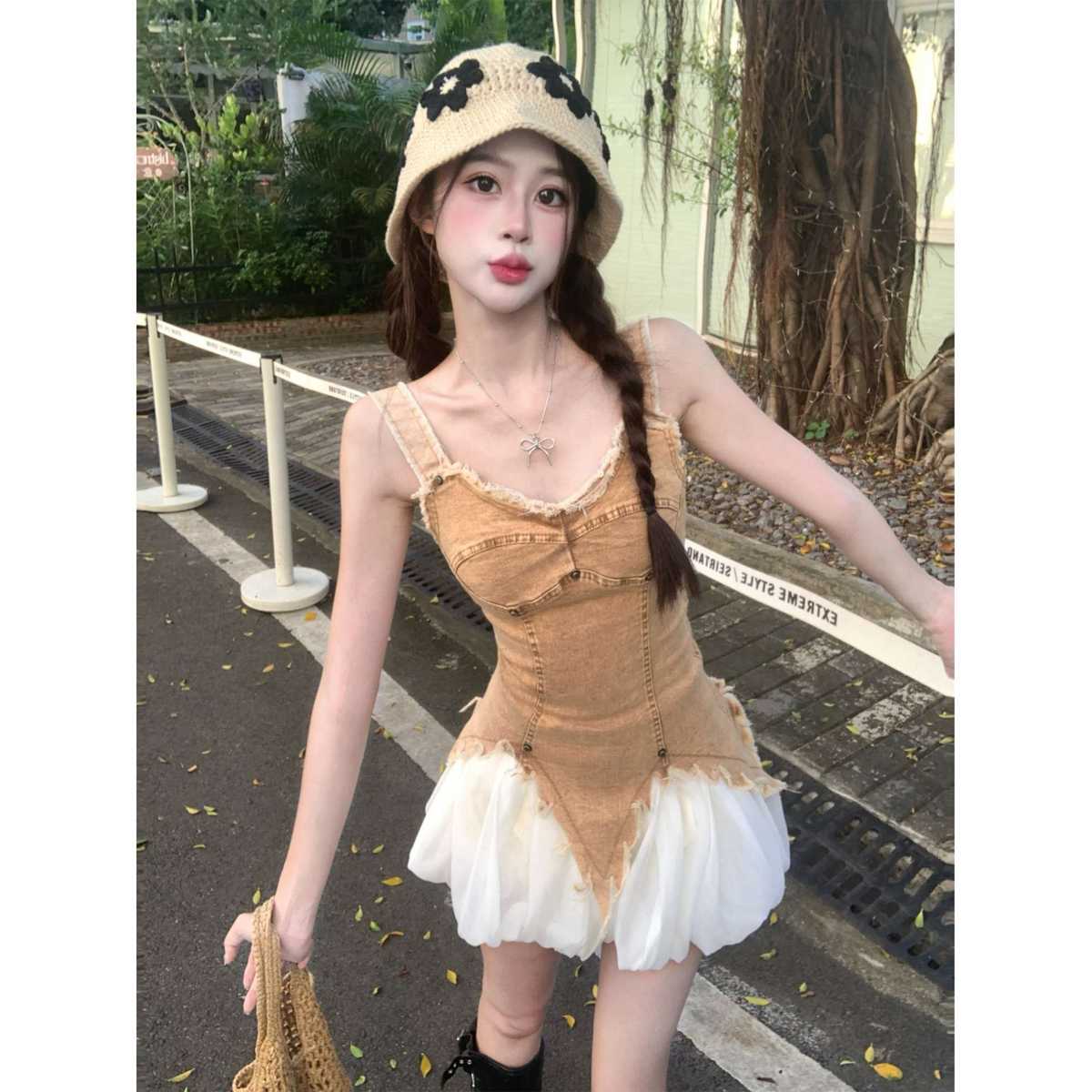 デニムワンピース デニム風フェアリードレス