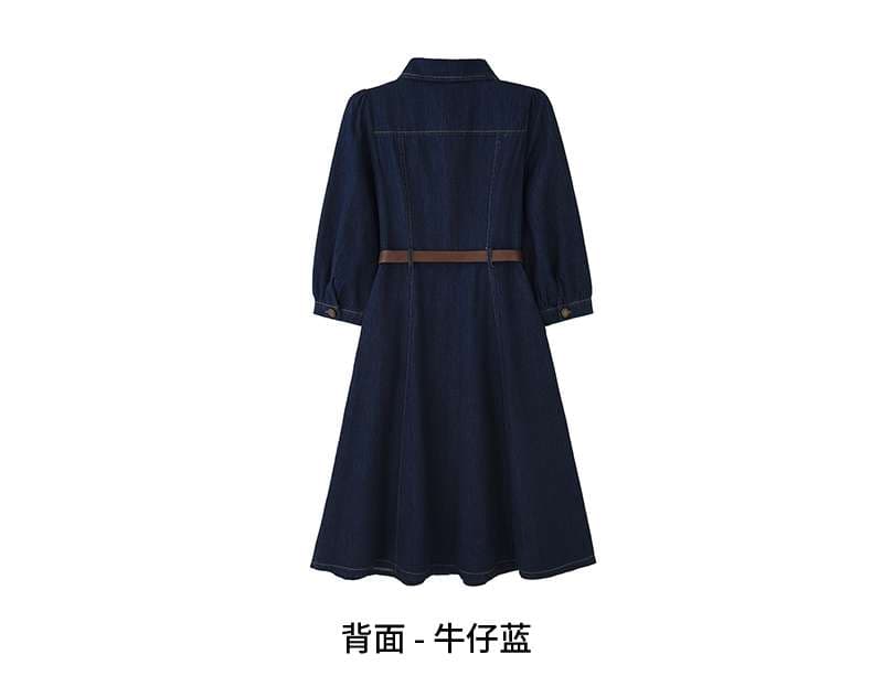 デニムワンピース レトロ風デニムシャツワンピース