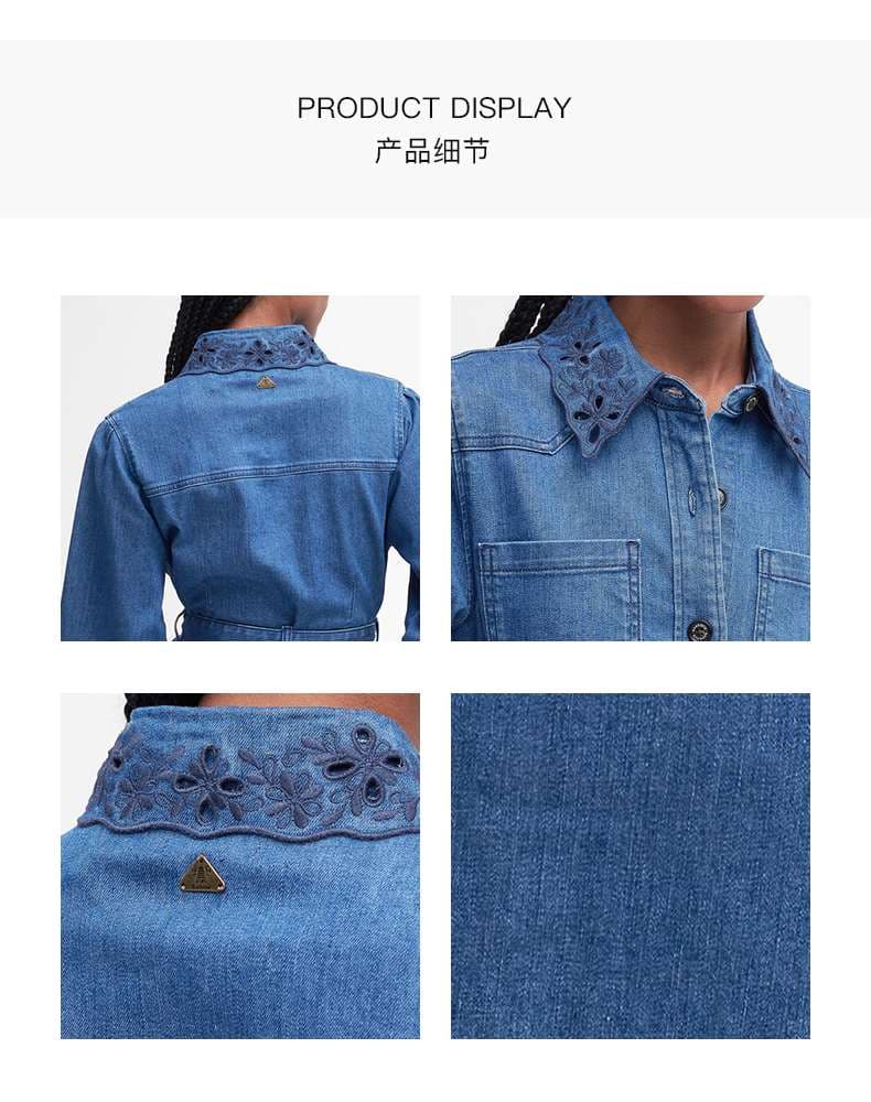 エレガント刺繍襟デニムワンピース