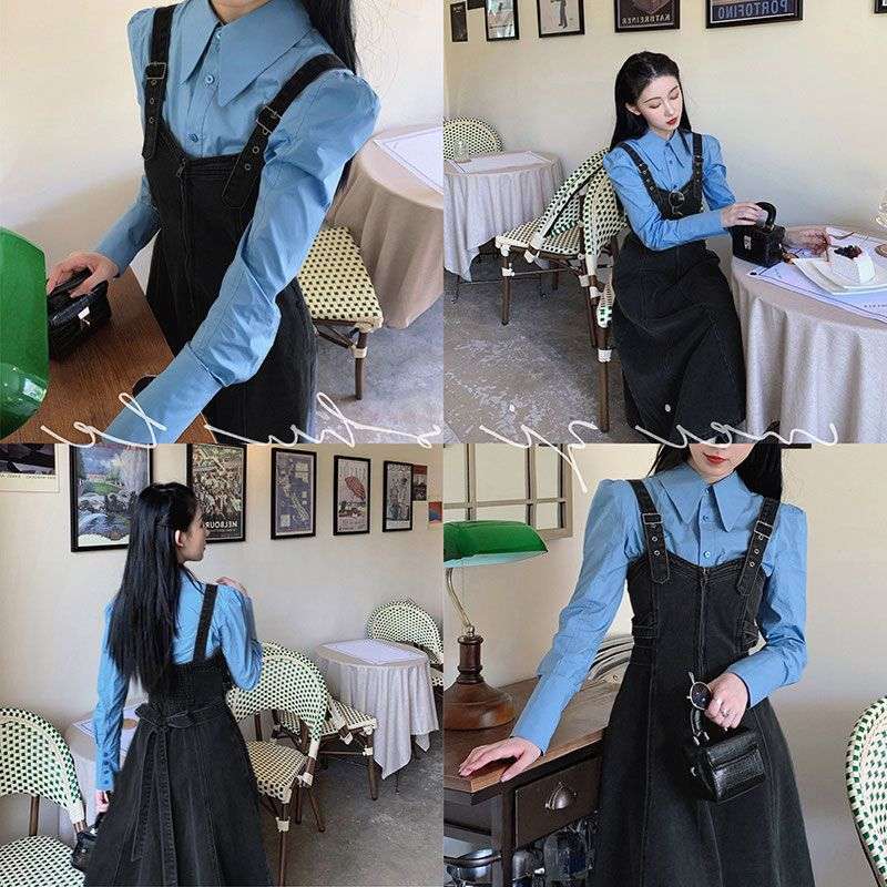 オーバーオール風デニムワンピース