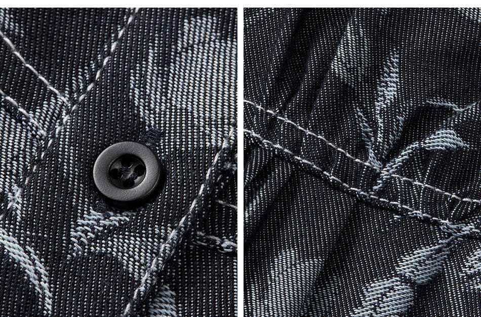 デニムワンピース 花柄デニム ロングシャツワンピース