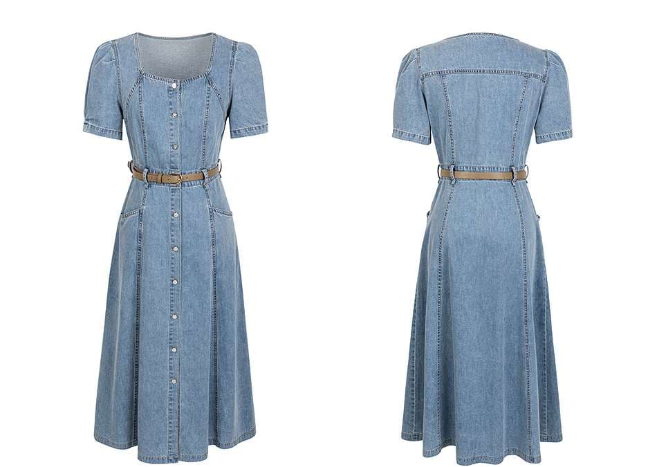 パフスリーブデニムワンピース