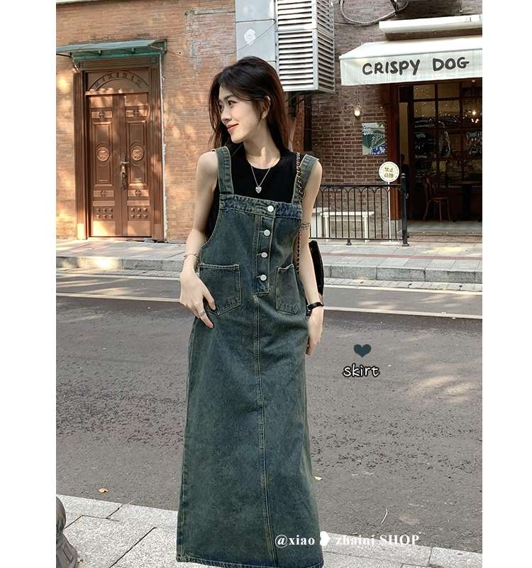 デニムワンピース オールインワンデニムジャンパースカート