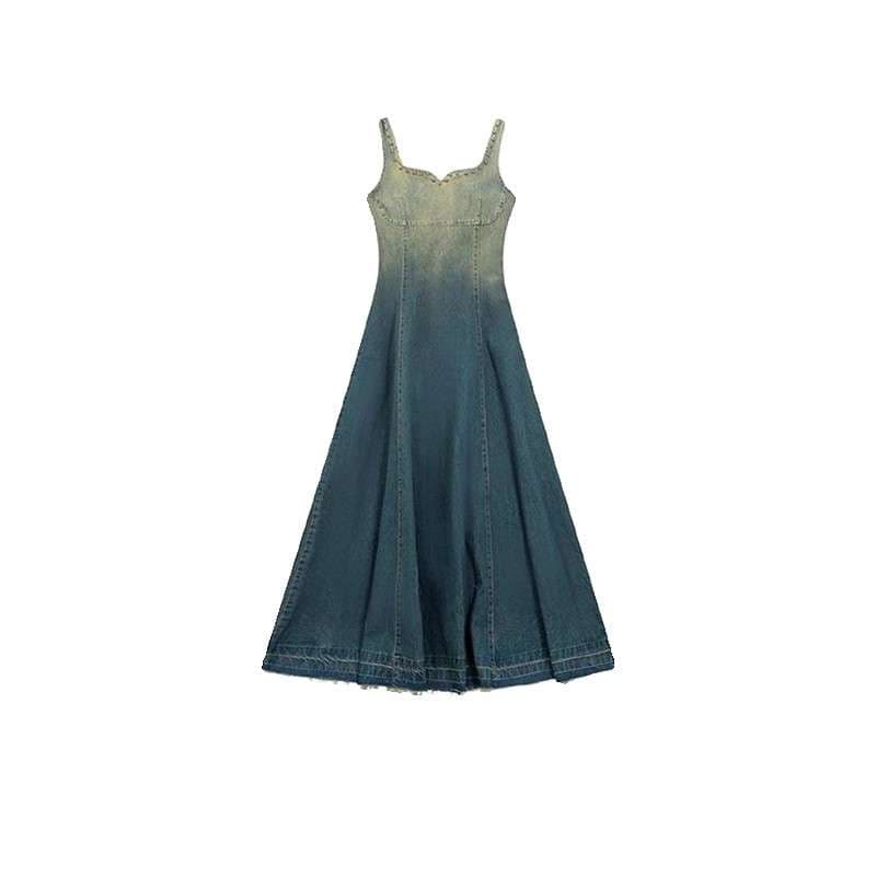 デニムワンピース ドレープ感が美しいデニムマキシワンピース