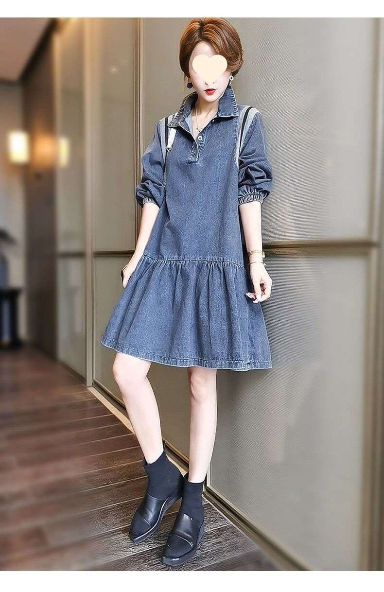 デニムワンピース ゆったりデニムフレアワンピース