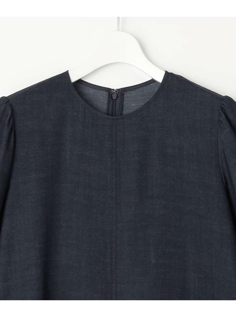 デニムワンピース ふんわり袖のロングワンピース