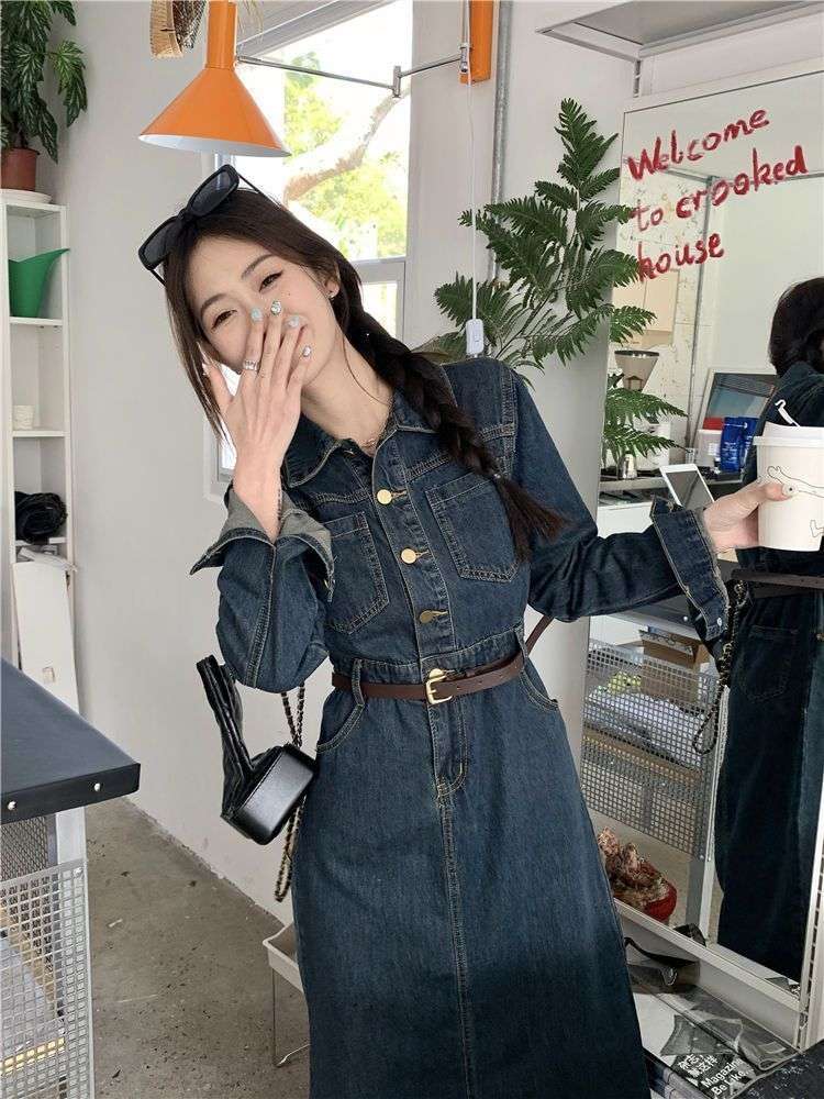デニムワンピース デニムロングシャツワンピース