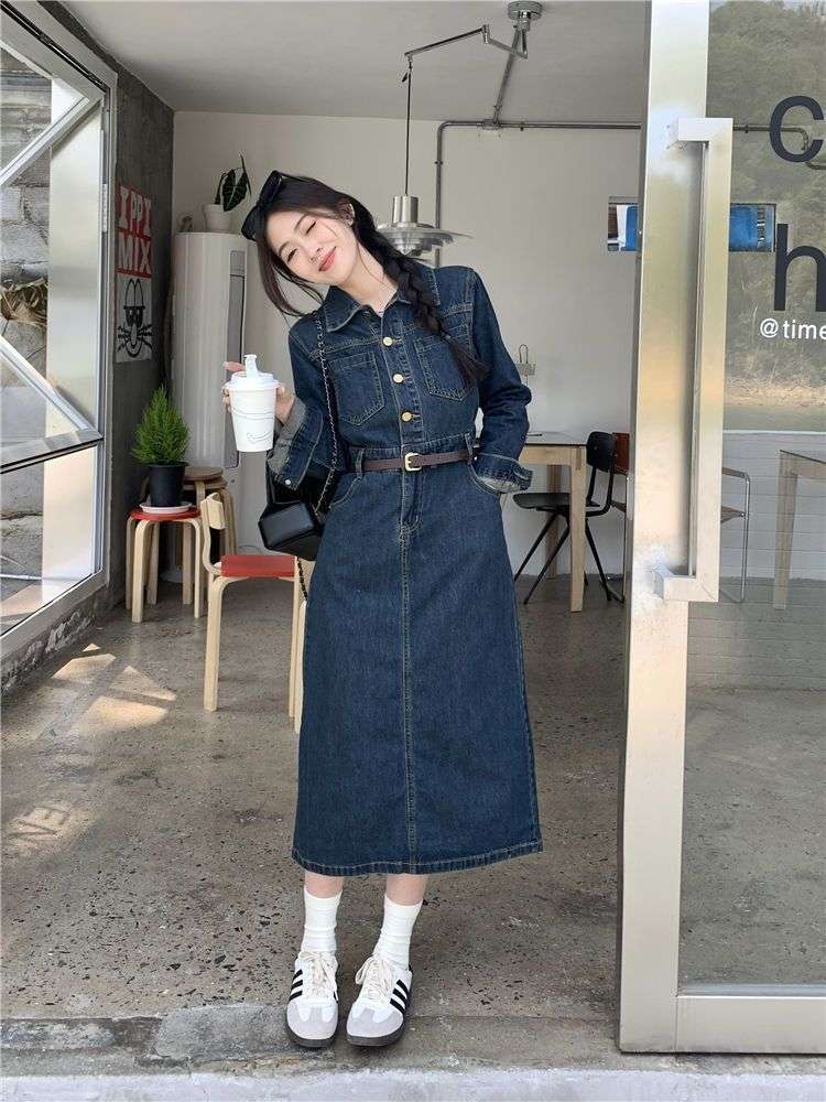 デニムワンピース デニムロングシャツワンピース